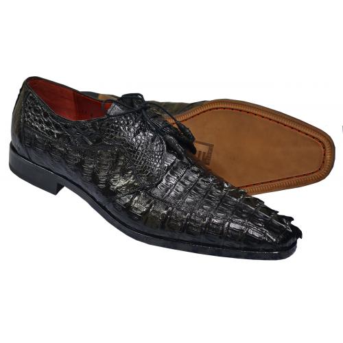 David Eden "Cancun" Black All Over Genuine Hornback Crocodile Tail Lace-Up Shoes