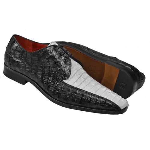 David Eden "Cancun" Black / White All Over Genuine Hornback Crocodile Tail Lace-Up Shoes
