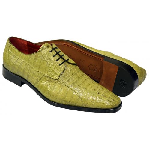 David Eden "Tulum" Apple Green All Over Genuine Hornback Crocodile Lace-Up Shoes