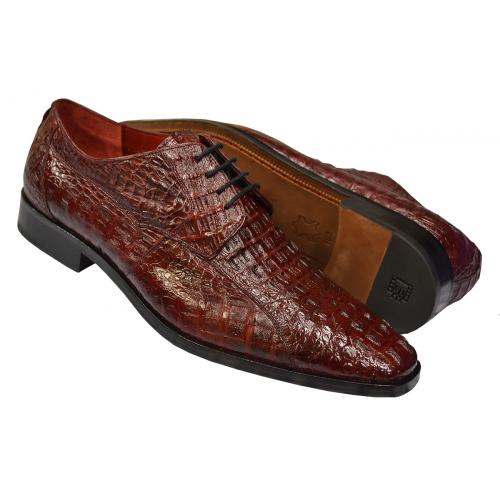 David Eden "Tulum" Burgundy All Over Genuine Hornback Crocodile Lace-Up Shoes