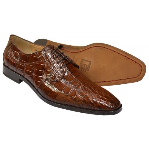 David Eden "Fitipaldi" Cognac All Over Genuine Alligator Belly Lace-Up Shoes