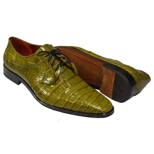 David Eden "Fitipaldi" Light Olive Green All Over Genuine Alligator Belly Lace-Up Shoes