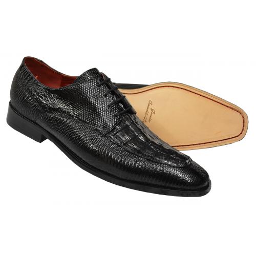 David Eden "Juarez" Black Genuine Crocodile Tail / Lizard Lace-Up Shoes