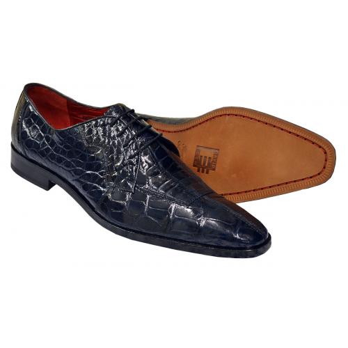 David Eden "Capelli" Navy Blue All Over Genuine Alligator Belly Lace-Up Shoes