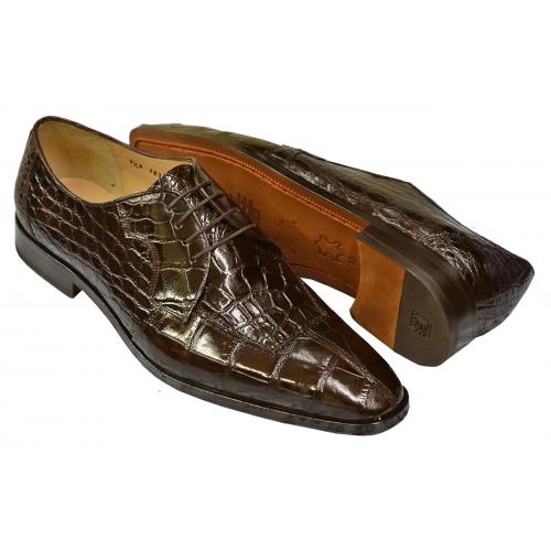 David Eden "Capelli" Dark Brown All Over Genuine Alligator Belly Lace-Up Shoes