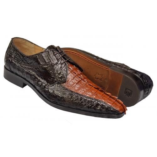 David Eden "Cancun" Dark Brown / Cognac All Over Genuine Hornback Crocodile Tail Lace-Up Shoes