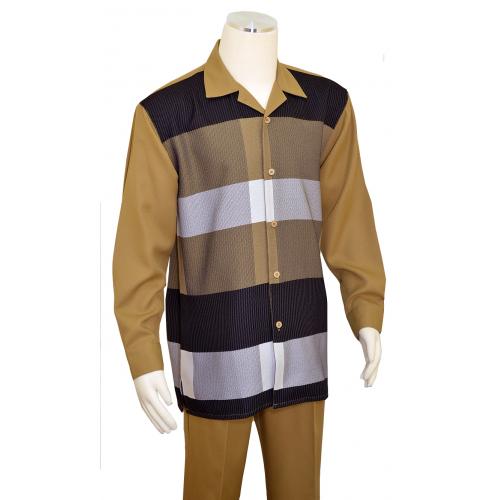 Montique Camel / Black / White Multi Pattern Woven Long Sleeve Outfit 1739