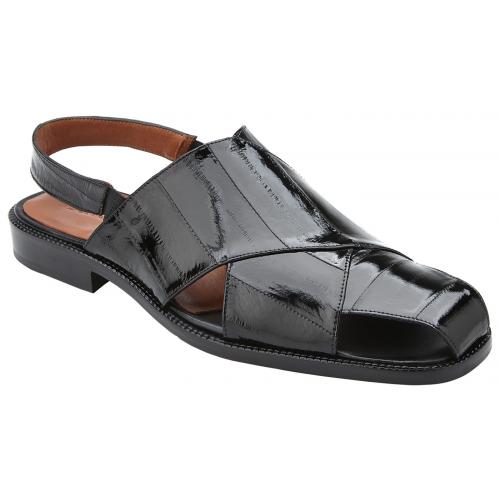 Belvedere "Monza" Black Genuine Eel Sandals V40.