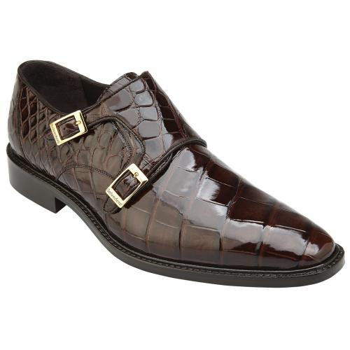 Belvedere "Oscar" Chocolate Genuine All-Over Alligator With Double Monk Strap Loafer Shoes B02.
