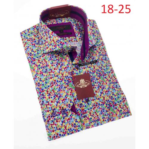 Axxess Multi Color Polka Dot 100% Cotton Modern Fit Dress Shirt 18-25.