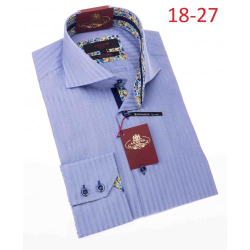 Axxess Baby Blue Self Stripes 100% Cotton Modern Fit Dress Shirt 18-27.