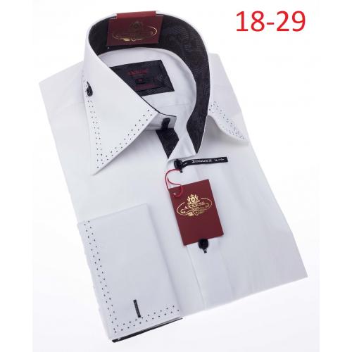 Axxess White With Black Hand Pick Stitching 100% Cotton Modern Fit Dress Shirt 18-29.