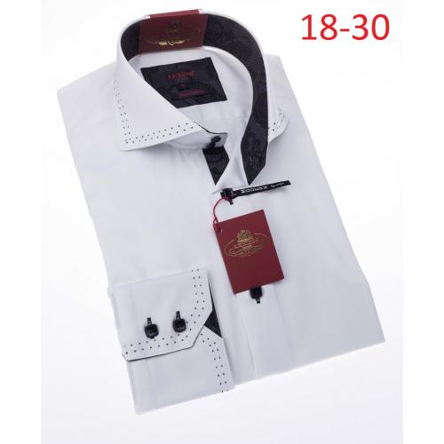 Axxess White With Black Hand Pick Stitching 100% Cotton Modern Fit Dress Shirt 18-30.