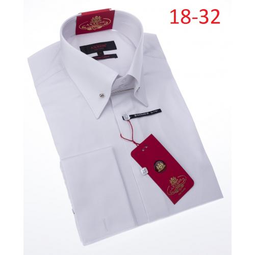 Axxess White With Collar Bar 100% Cotton Modern Fit Dress Shirt 18-32.