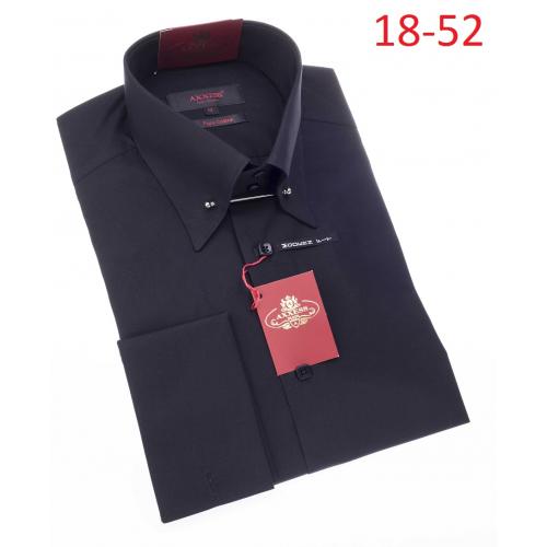 Axxess Black With Collar Bar 100% Cotton Modern Fit Dress Shirt 18-52.