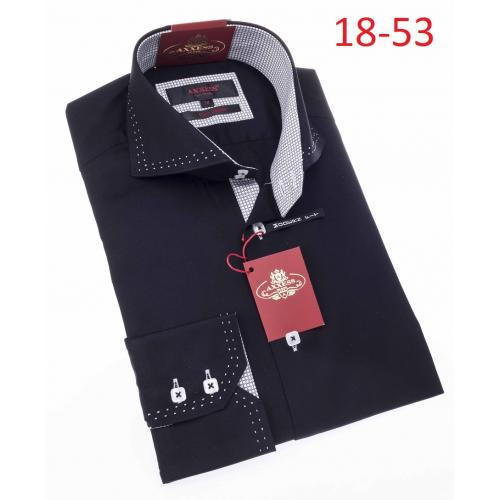 Axxess Black With White Hand Pick Stitching 100% Cotton Modern Fit Dress Shirt 18-53.