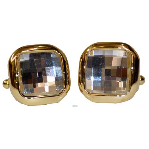 Fratello Gold Plated / Clear Rhinestone Square Cufflink Set CL976A