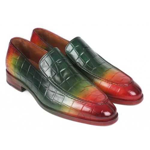 Paul Parkman 7339-SPR Multicolor Crocodile Embossed Genuine Calfskin Leather Loafer Shoes.