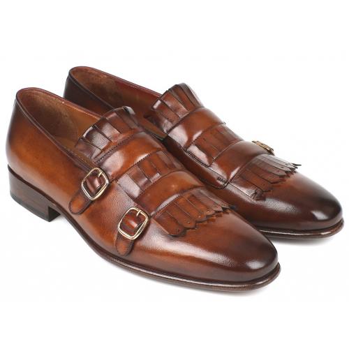 Paul Parkman ST37VF Brown Genuine Leather Kiltie Double Monkstraps Shoes.
