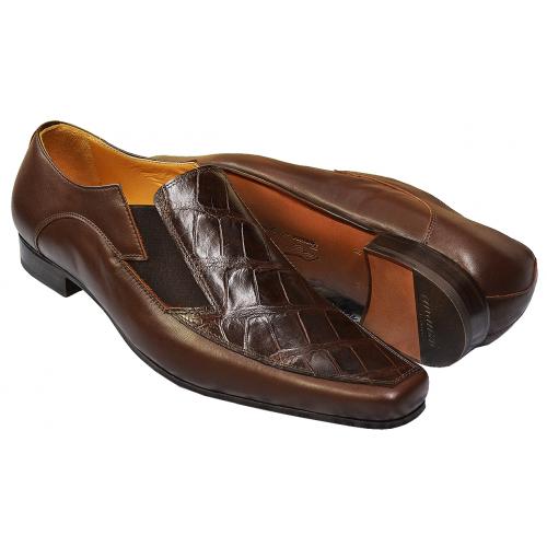 Mauri 0216 Brown Genuine Alligator / Italian Calfskin Loafer Shoes