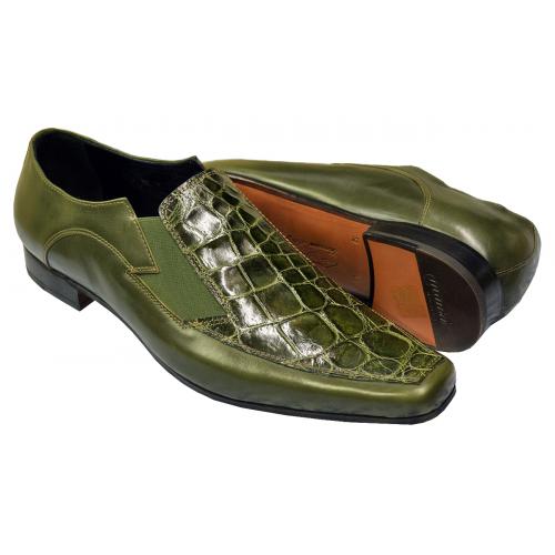 Mauri 0216 Olive Green Genuine Alligator / Italian Calfskin Loafer Shoes
