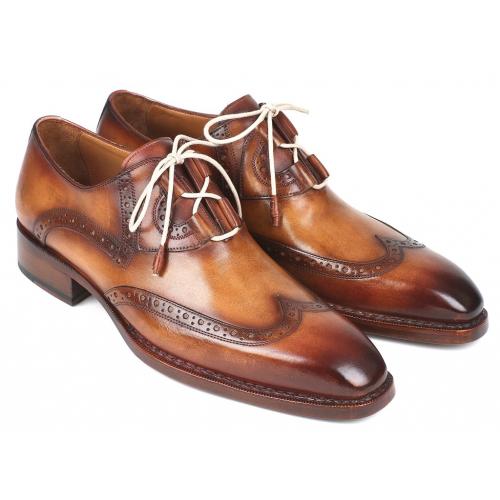 Paul Parkman 2955-CML Brown / Camel Genuine Leather Welted Ghillie Lacing Wingtip Brogues Shoes.