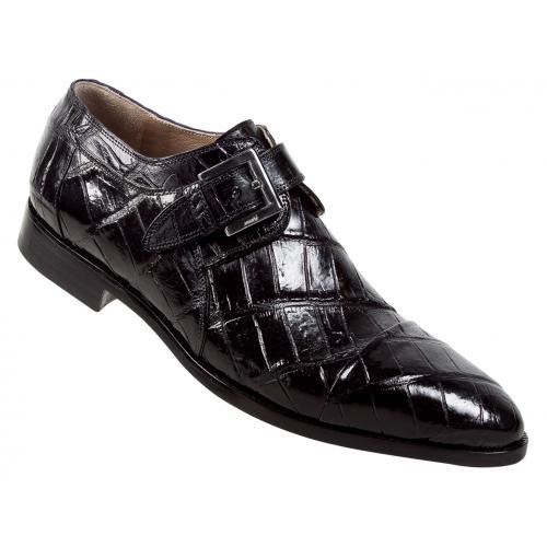 Mauri 1063 Black Genuine All-Over Body Alligator Monk Strap Shoes.