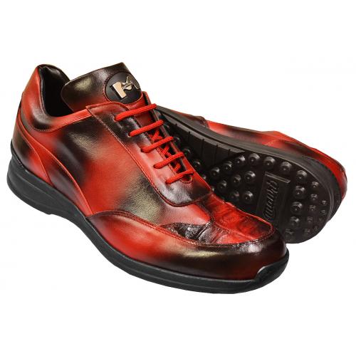 Mauri "Airwaves" 8655 Red / Black Genuine Baby Crocodile / Nappa Leather Sneakers