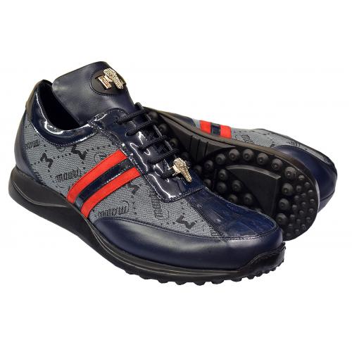 Mauri 8731/1 Navy Blue Crocodile / Calfskin / Patent Leather / Mauri Fabric Sneakers