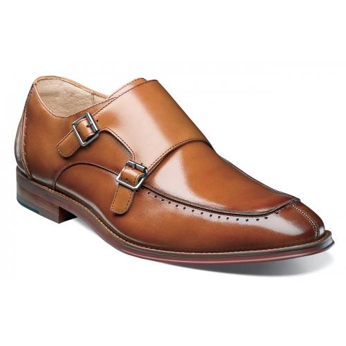 Stacy Adams "Baldwin" Cognac Hand Burnished Leather Double Monk Strap Shoes 25188-240