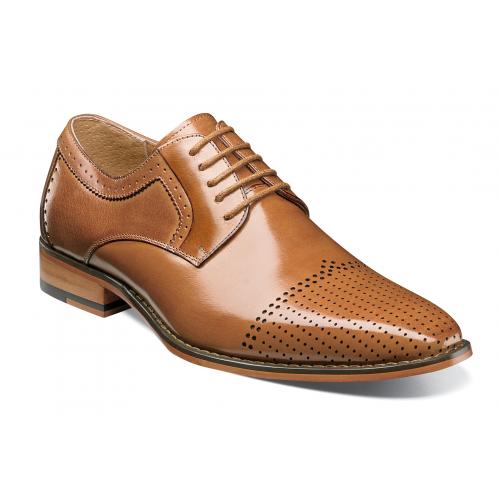 Stacy Adams "Sanborn" Cognac Leather Perforated Cap Toe Lace-Up Shoes 25156-240