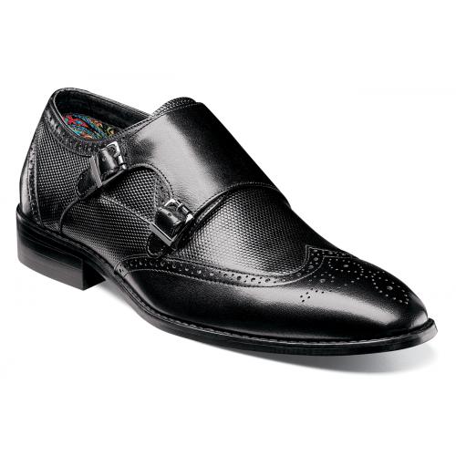 Stacy Adams "Lavine" Black Calfskin Leather Double Monk Strap Wingtip Shoes 25171-001