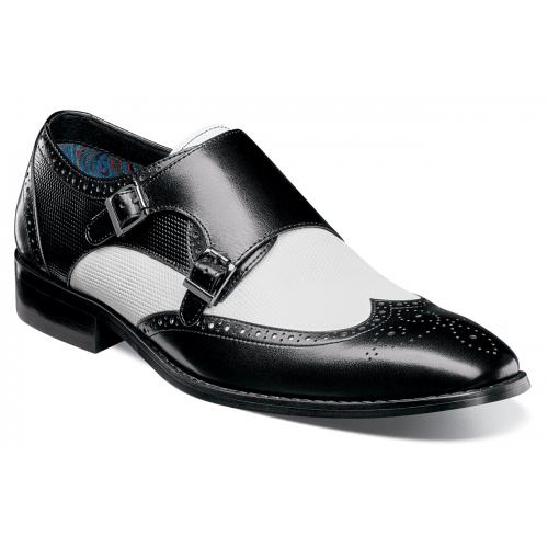 Stacy Adams "Lavine" Black / White Leather Double Monk Strap Wingtip Shoes 25171-111