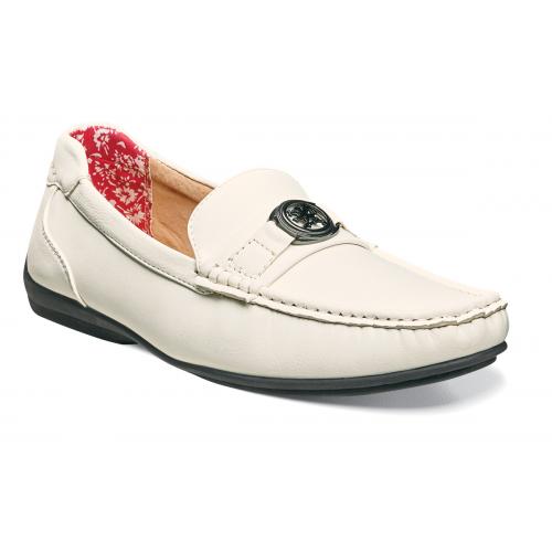 Stacy Adams "Cyrus" White Leather Lined Bit Strap Driving Loafers 25173-100