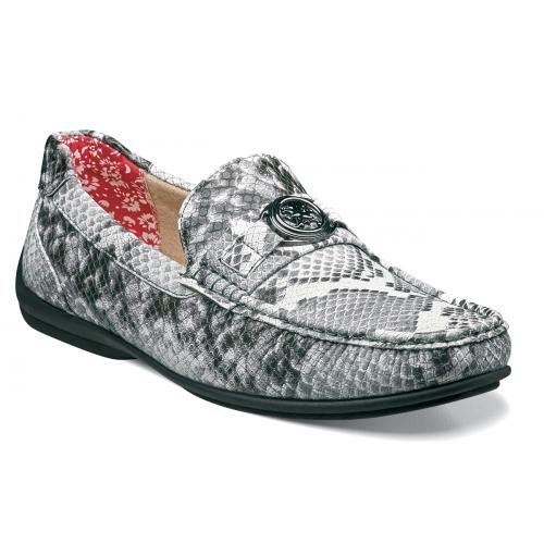 Stacy Adams "Cyprus" Black / White / Grey Leather Lined Snake Print Driving Loafers 25185-009