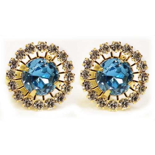 Fratello Gold Plated / Turquoise Rhinestone Round Cufflink Set CL968D