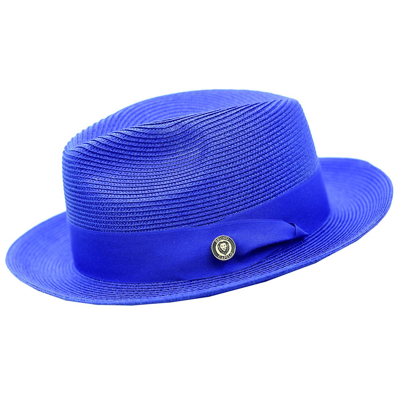 Bruno Capelo Royal Blue Fedora Straw Braid Hat | Upscale Menswear