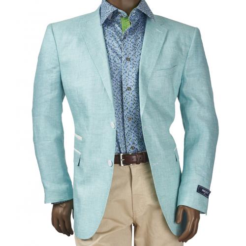 Inserch Mint Green / White Woven Linen Blazer With Elbow Patches 535