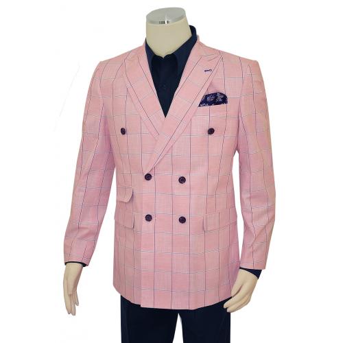 Cigar Couture Pink / Navy / Royal Blue Windowpane Double Breasted Cotton Blazer LJ-820