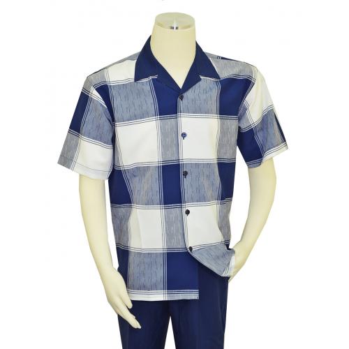 Luxton Navy Blue / White Checkered Short Sleeve Outfit 18500