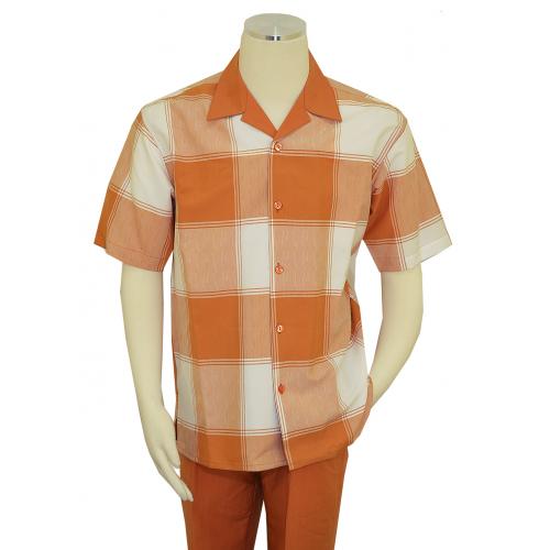 Luxton Burnt Orange / Peach / White Checkered Short Sleeve Outfit 18500