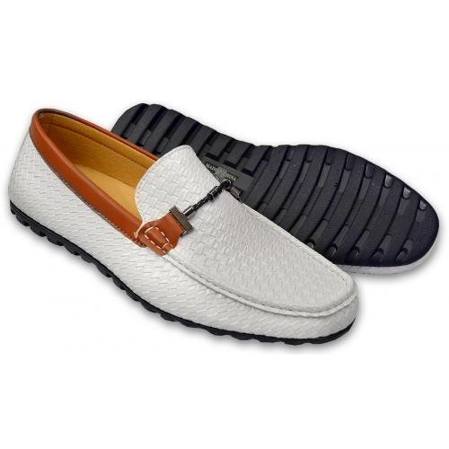 Tayno "Matteo" White / Cognac Woven Vegan Leather Bit Strap Loafer Shoes