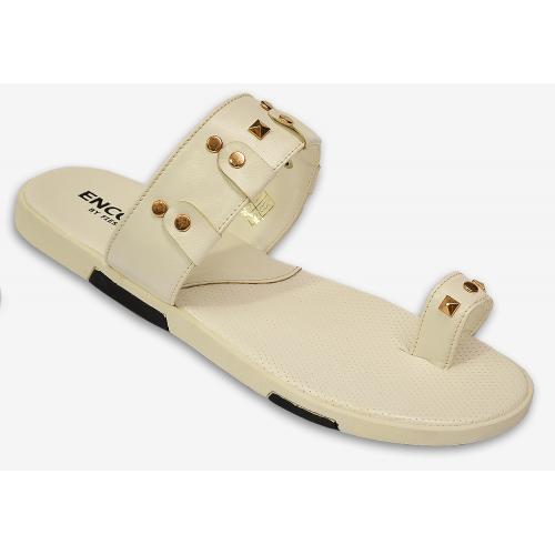 Fiesso White / Gold Studded PU Leather Open Toe Slide-In Sandals FI2319