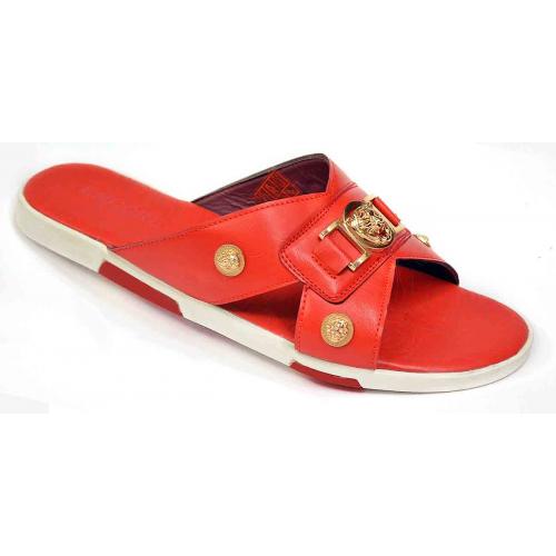 Fiesso Red / Gold PU Leather Open Toe Slide-In Sandals FI2320