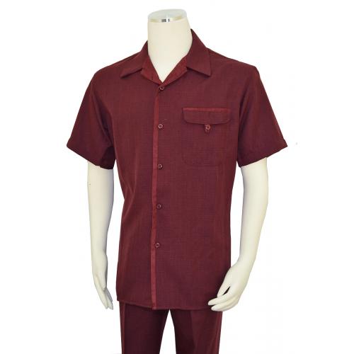 Pronti Burgundy Woven Design / Microsuede Trimmed Short Sleeve Outfit SP6316
