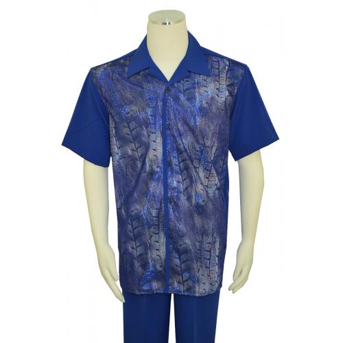 Pronti Royal Blue / White Woven Metallic Lurex Front Short Sleeve Outfit SP6312