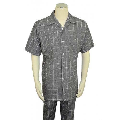 Pronti Black / White Windowpane / Chevron Design Linen / Cotton Short Sleeve Outfit SP6317