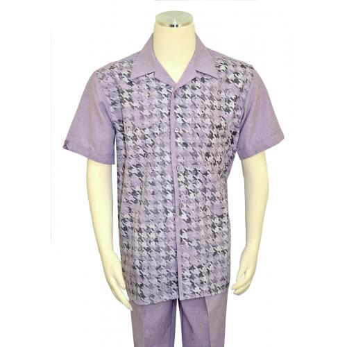 Pronti Lilac / White / Black Metallic Houndstooth Design Short Sleeve Outfit SP6315