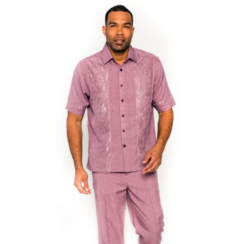 Prestige Mauve Woven / Paisley Laced Front Short Sleeve Outfit PM-612