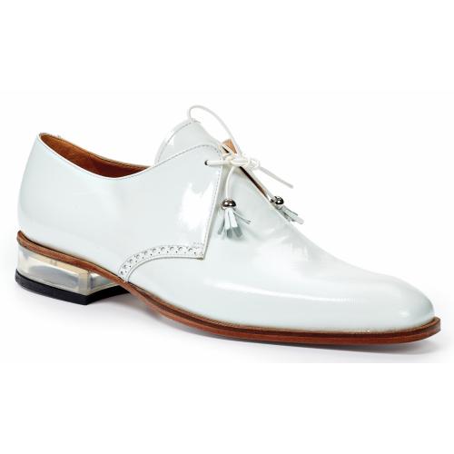 Mauri "Mantegna" 4801 White Genuine Canapa Patent Leather Lace-up Shoes.